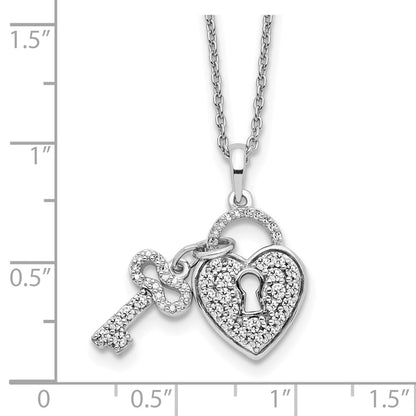 14k White Gold 1/2 carat Lab Grown Diamond VS/SI+ G+ Complete 18 inch Heart Lock and Key Pendant Necklace