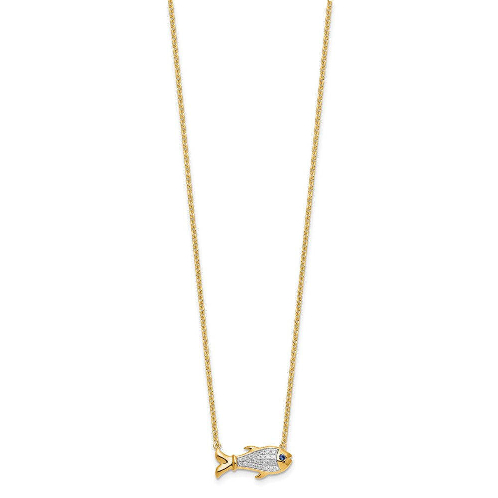 14k 1/6 carat Lab Grown Diamond VS/SI+ G+ Complete and Created Sapphire Fish 18 inch Necklace
