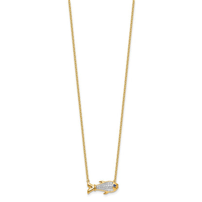 14k 1/6 carat Lab Grown Diamond VS/SI+ G+ Complete and Created Sapphire Fish 18 inch Necklace