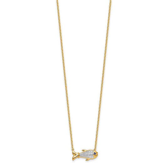 14k 1/6 carat Lab Grown Diamond VS/SI+ G+ Complete and Created Sapphire Fish 18 inch Necklace
