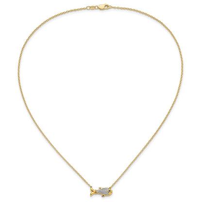 14k 1/6 carat Lab Grown Diamond VS/SI+ G+ Complete and Created Sapphire Fish 18 inch Necklace