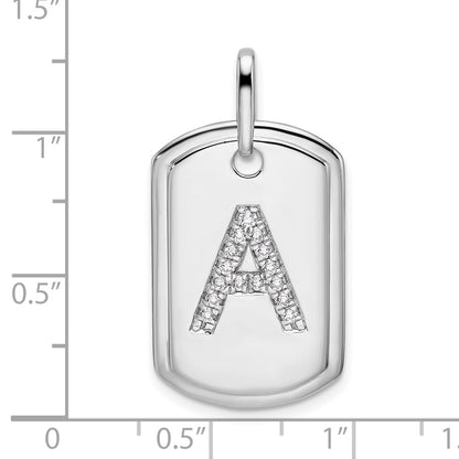14K White Gold  Diamond Initial A Dog Tag Charm