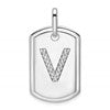 14K White Gold  Diamond Initial V Dog Tag Charm