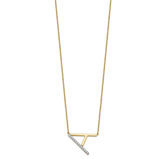 14K Sideways Diamond Initial A 18 inch Necklace