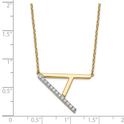 14K Sideways Diamond Initial A 18 inch Necklace