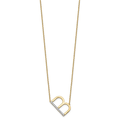14K Sideways Diamond Initial B 18 inch Necklace