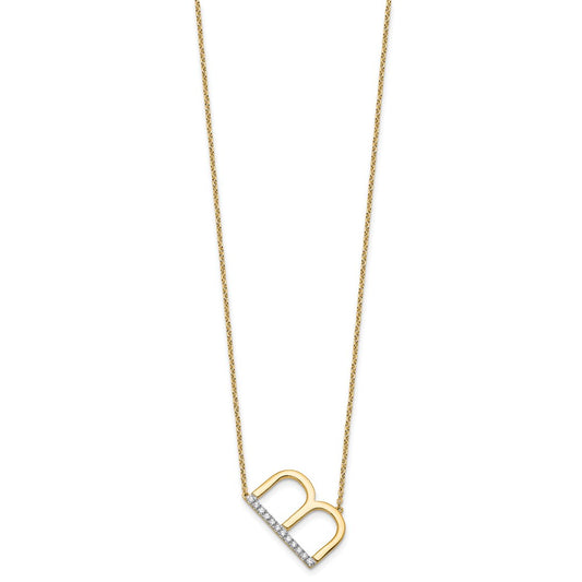 14K Sideways Diamond Initial B 18 inch Necklace