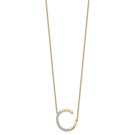 14K Sideways Diamond Initial C 18 inch Necklace