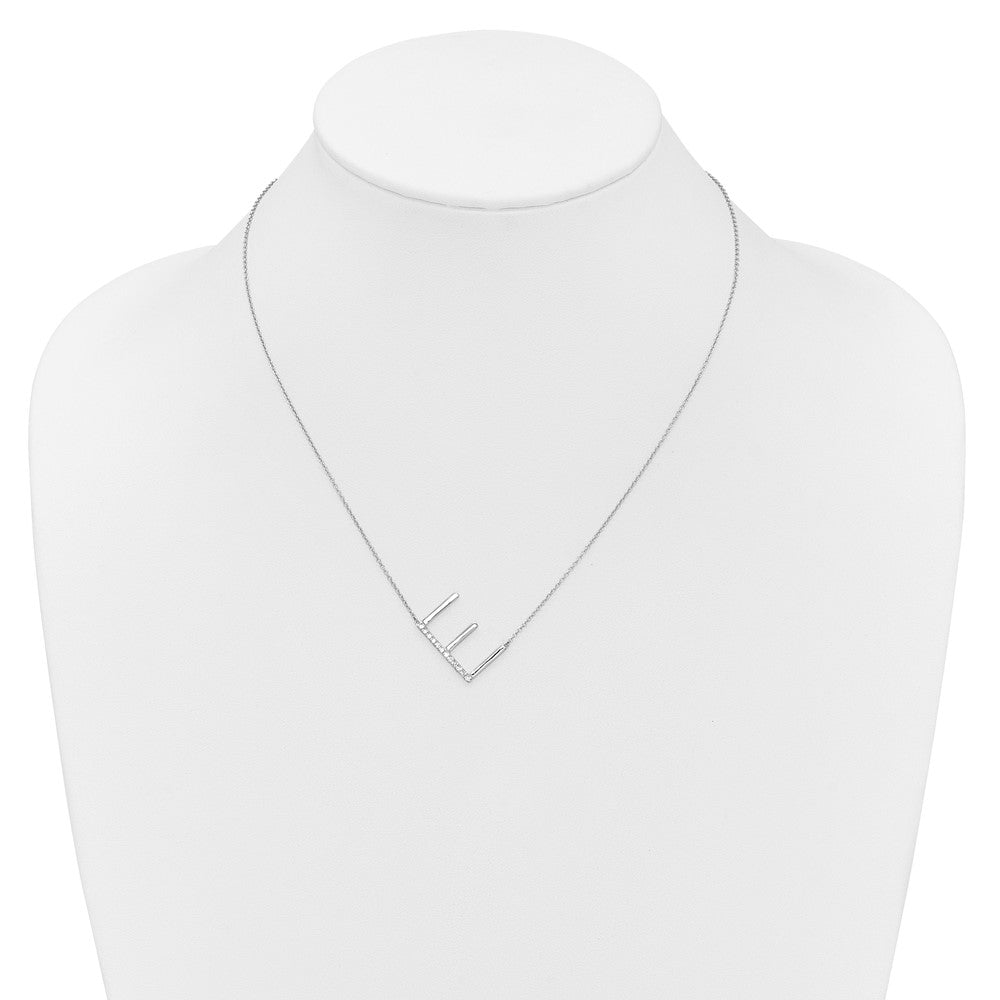 14K White Gold Sideways Diamond Initial E 18 inch Necklace