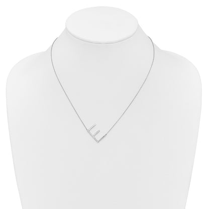 14K White Gold Sideways Diamond Initial E 18 inch Necklace