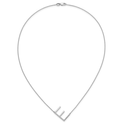 14K White Gold Sideways Diamond Initial E 18 inch Necklace