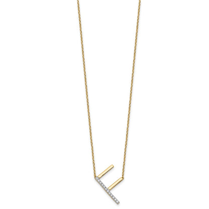 14K Sideways Diamond Initial F 18 inch Necklace