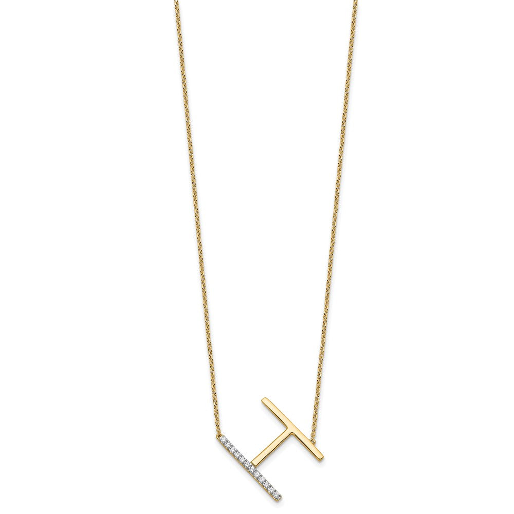 14K Sideways Diamond Initial H 18 inch Necklace