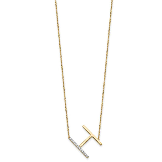 14K Sideways Diamond Initial H 18 inch Necklace