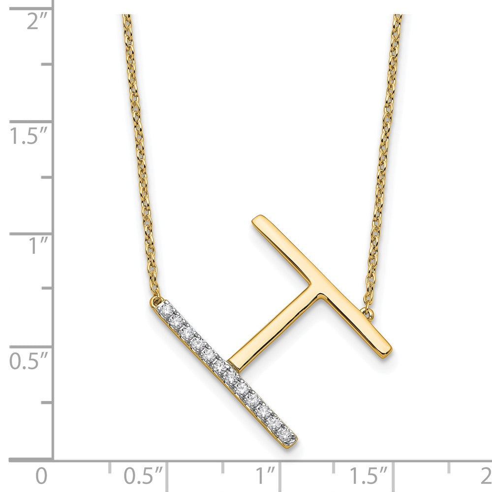 14K Sideways Diamond Initial H 18 inch Necklace