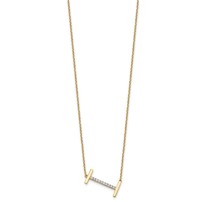 14K Sideways Diamond Initial I 18 inch Necklace