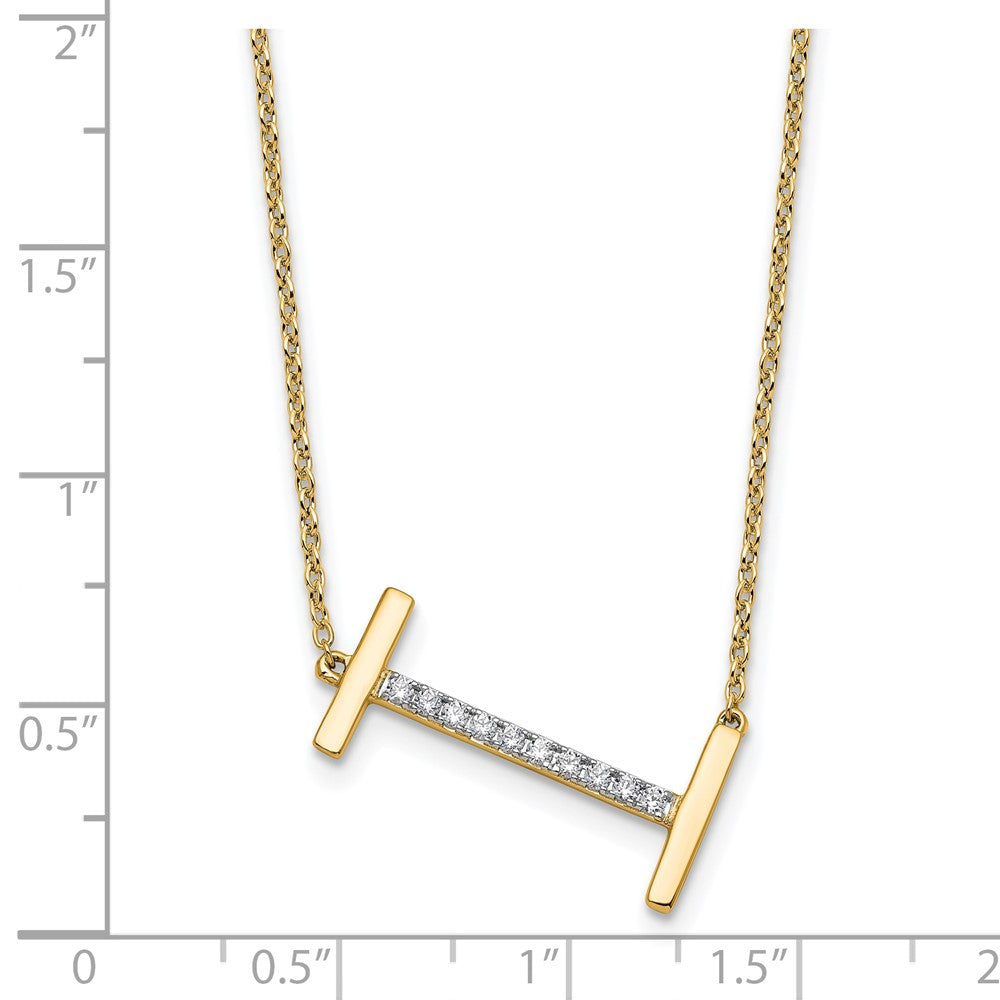 14K Sideways Diamond Initial I 18 inch Necklace