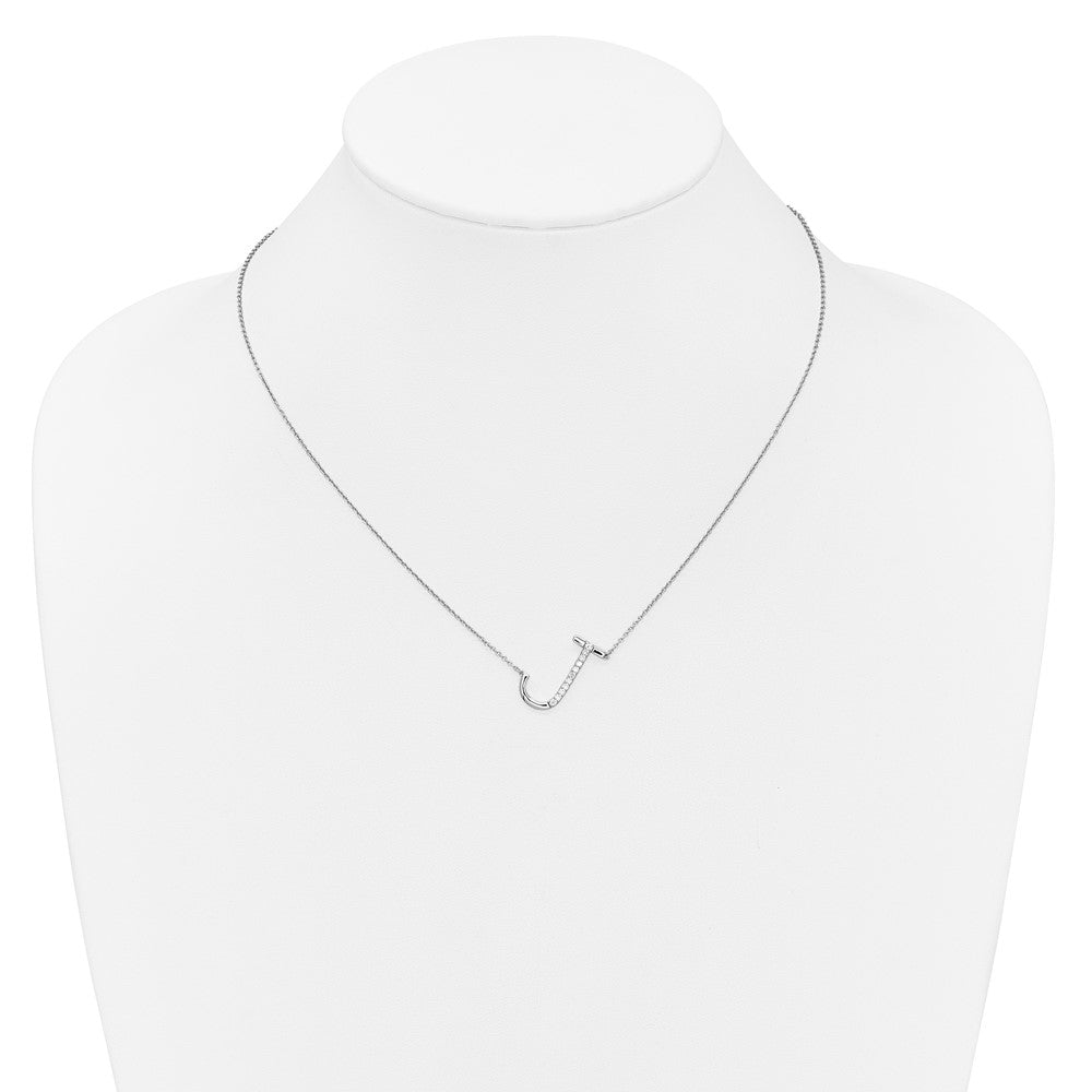 14K White Gold Sideways Diamond Initial J 18 inch Necklace