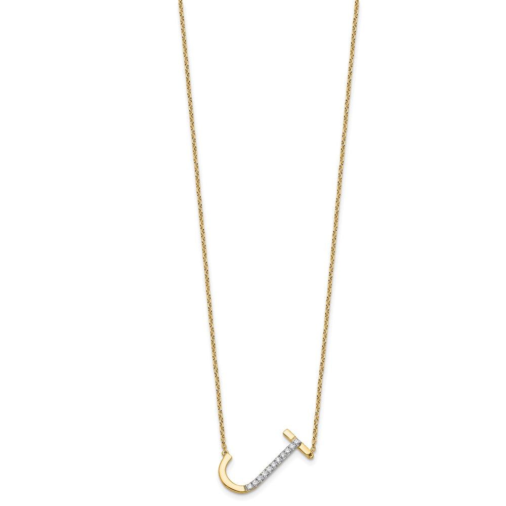 14K Sideways Diamond Initial J 18 inch Necklace