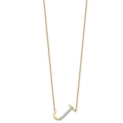 14K Sideways Diamond Initial J 18 inch Necklace