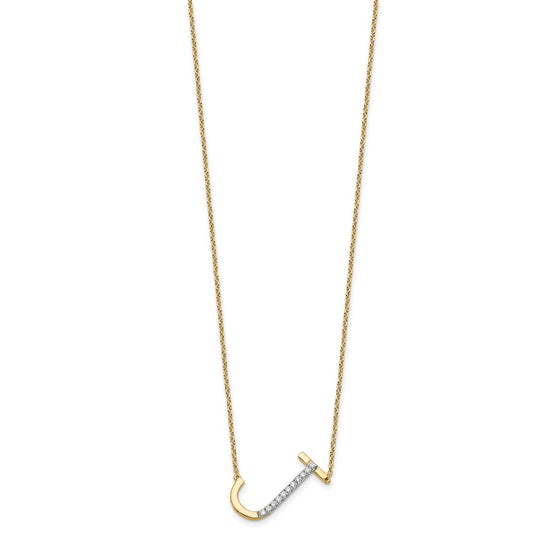 14K Sideways Diamond Initial J 18 inch Necklace