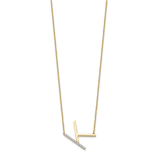 14K Sideways Diamond Initial K 18 inch Necklace