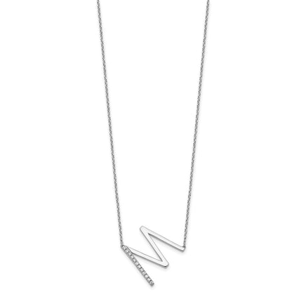 14K White Gold Sideways Diamond Initial M 18 inch Necklace