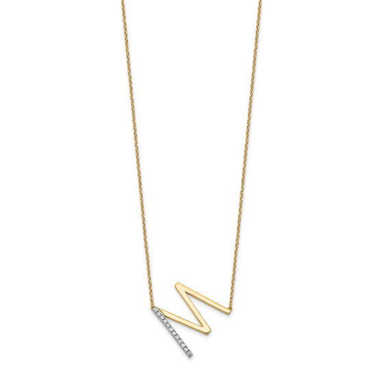 14K Sideways Diamond Initial M 18 inch Necklace