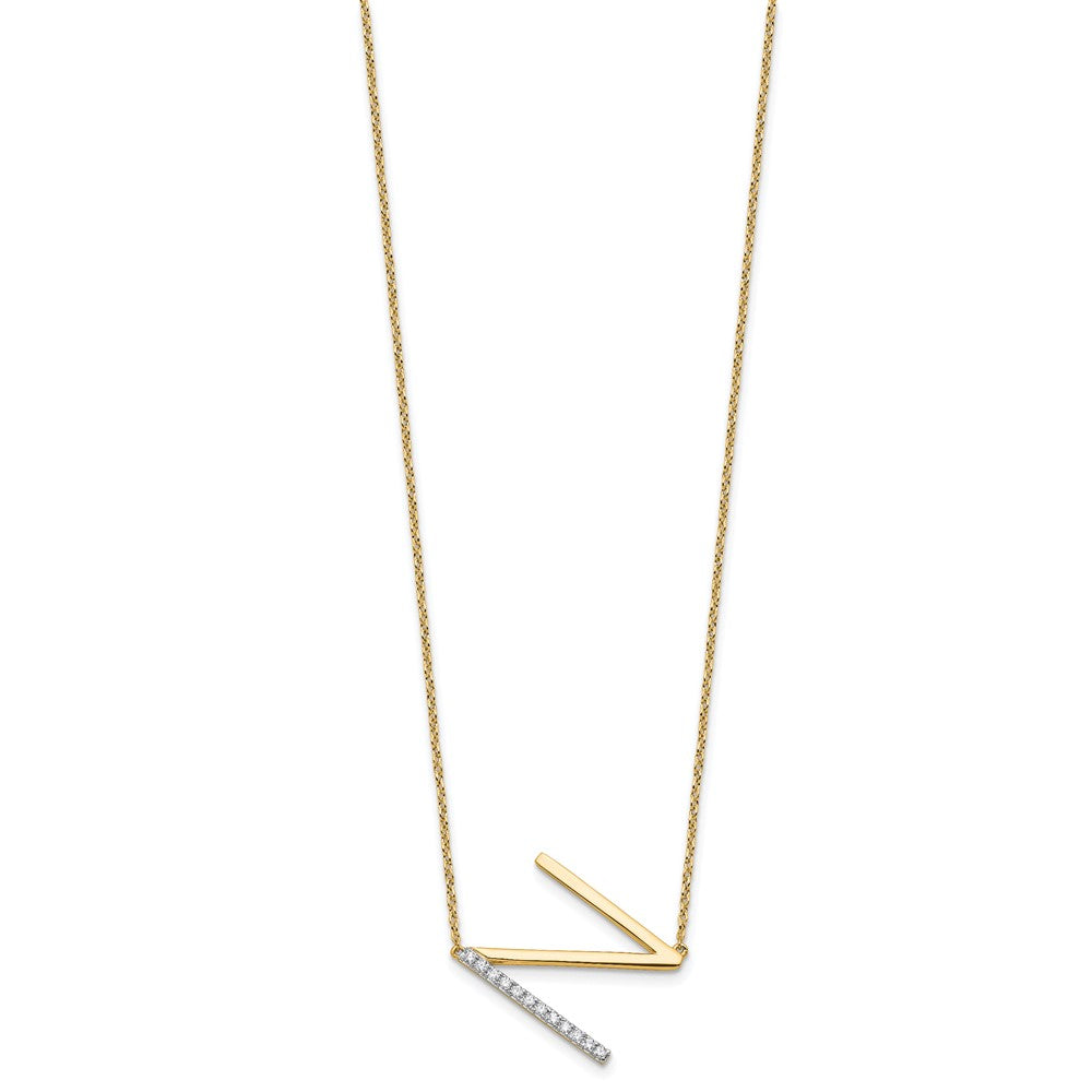 14K Sideways Diamond Initial N Necklace