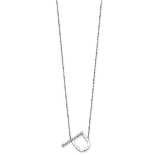 14K White Gold Sideways Diamond Initial P 18 inch Necklace