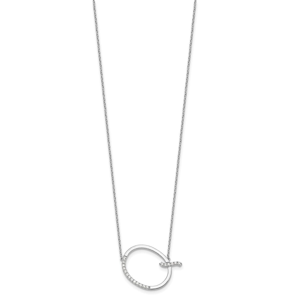 14K White Gold Sideways Diamond Initial Q 18 inch Necklace