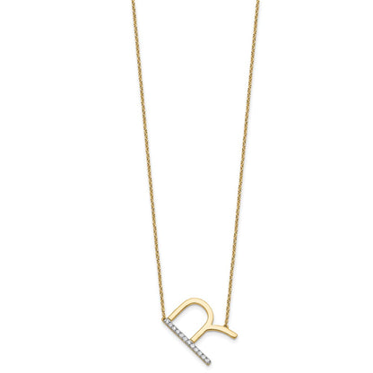 14K Sideways Diamond Initial R 18 inch Necklace