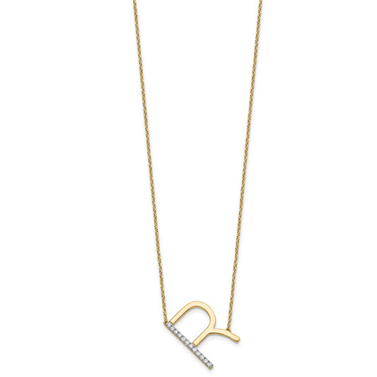 14K Sideways Diamond Initial R 18 inch Necklace
