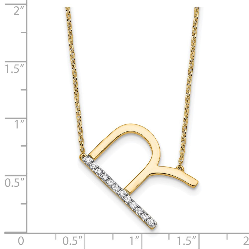 14K Sideways Diamond Initial R 18 inch Necklace