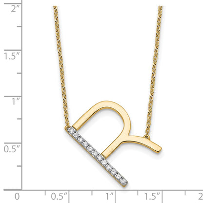 14K Sideways Diamond Initial R 18 inch Necklace