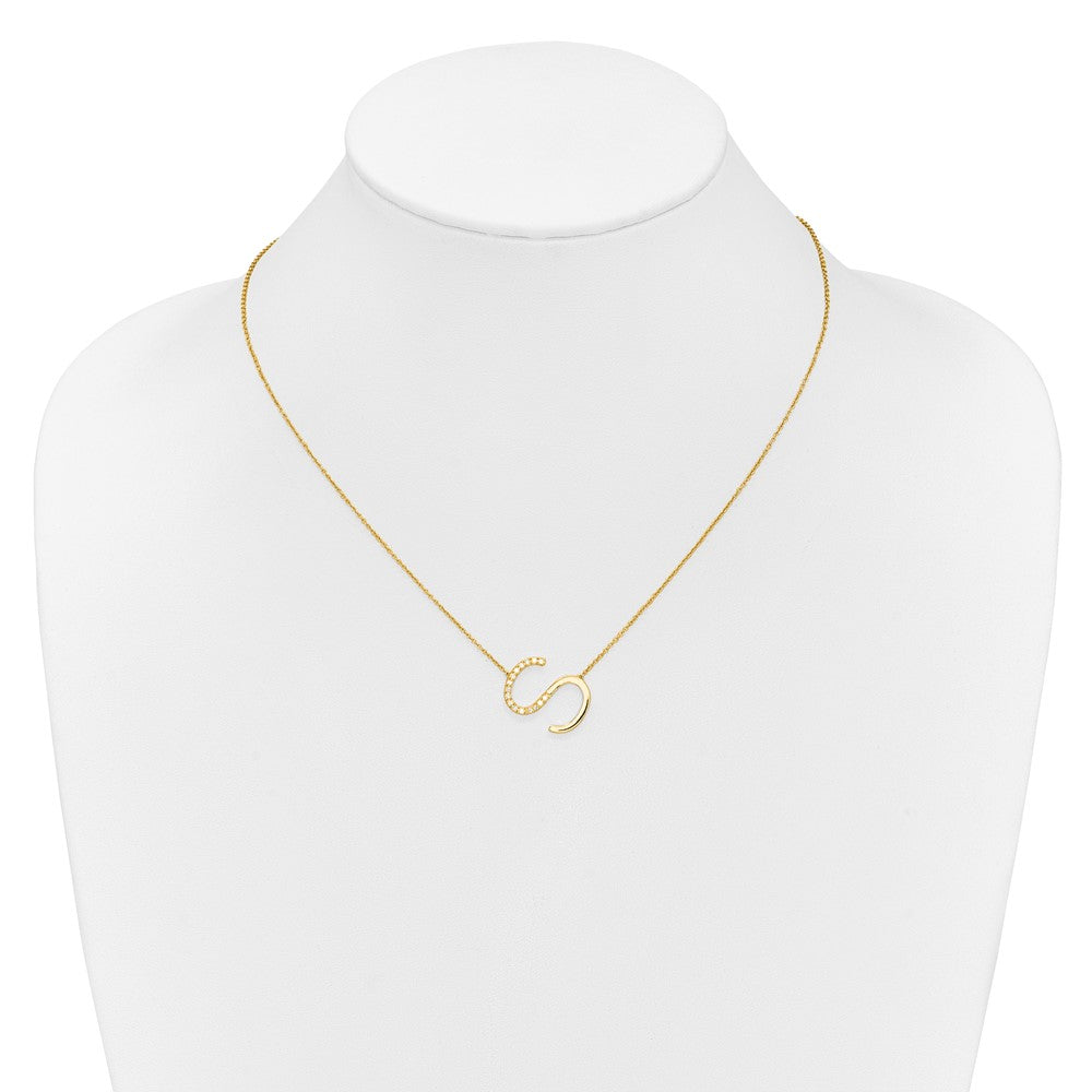 14K Sideways Diamond Initial S 18 inch Necklace