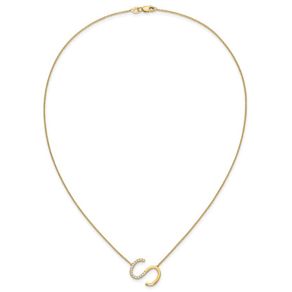 14K Sideways Diamond Initial S 18 inch Necklace