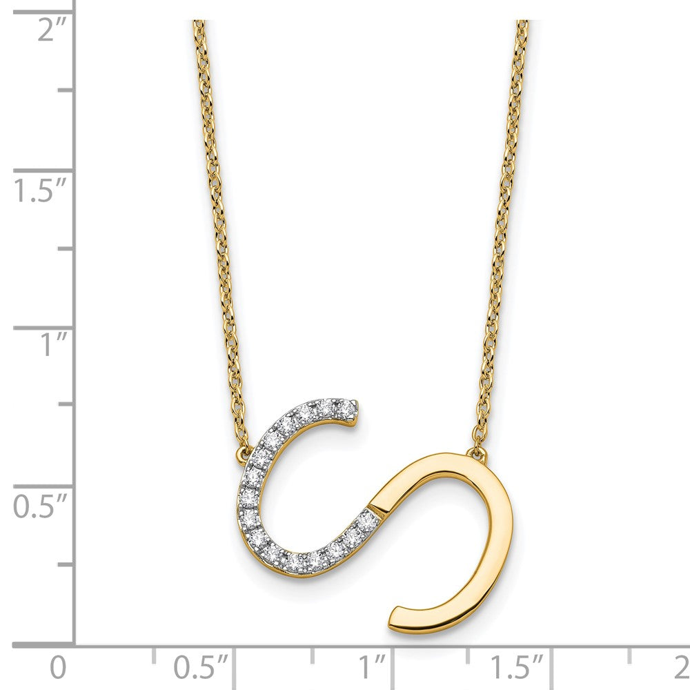 14K Sideways Diamond Initial S 18 inch Necklace