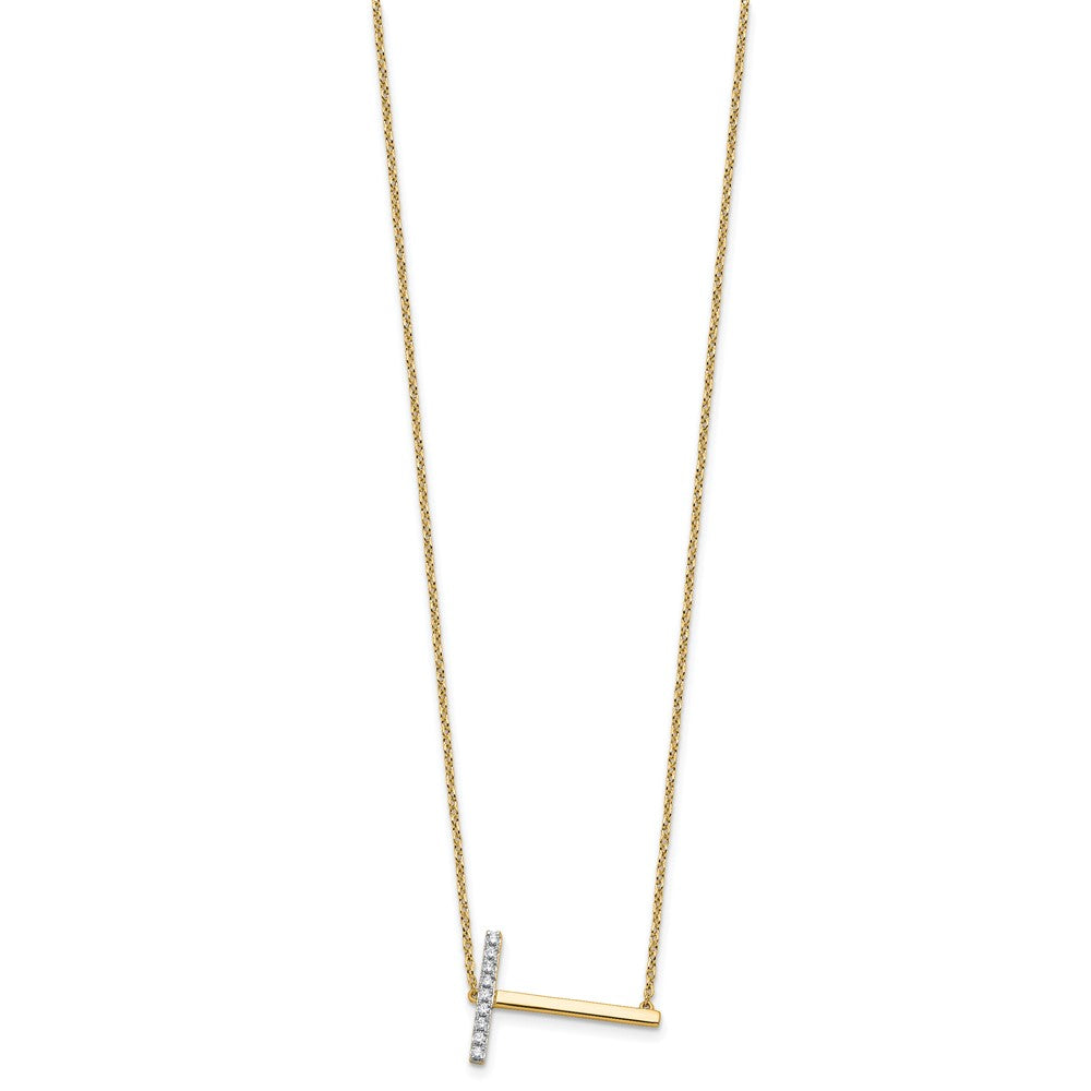 14K Sideways Diamond Initial T 18 inch Necklace