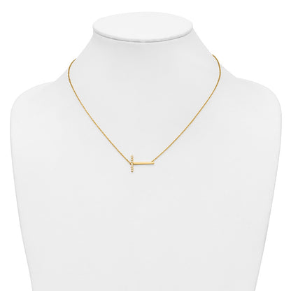 14K Sideways Diamond Initial T 18 inch Necklace