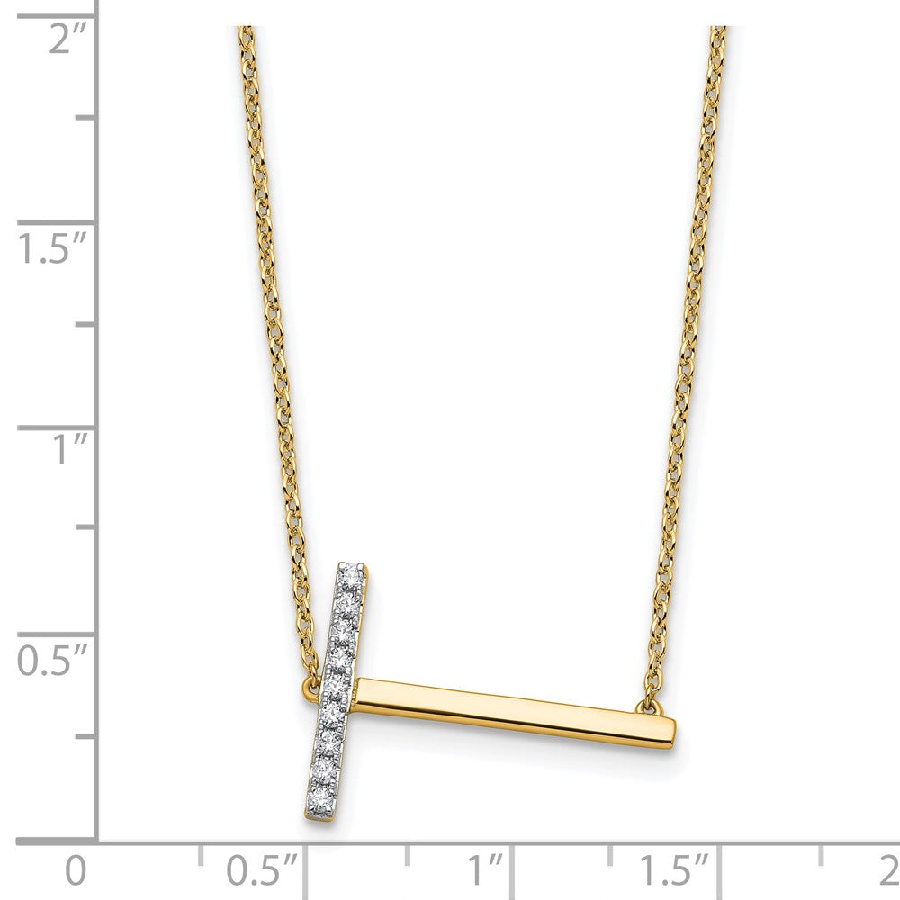 14K Sideways Diamond Initial T 18 inch Necklace
