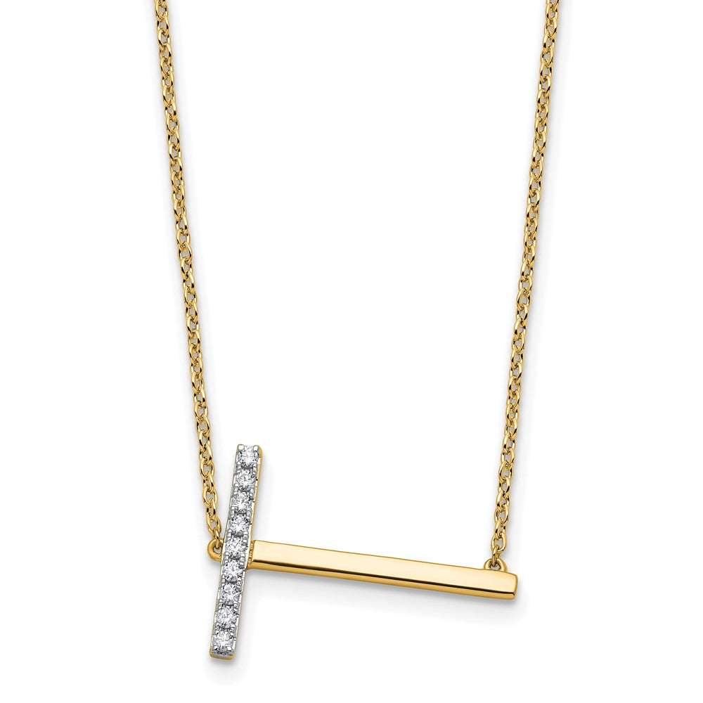 14K Sideways Diamond Initial T 18 inch Necklace
