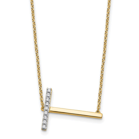 14K Sideways Diamond Initial T 18 inch Necklace