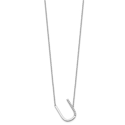 14K White Gold Sideways Diamond Initial U 18 inch Necklace