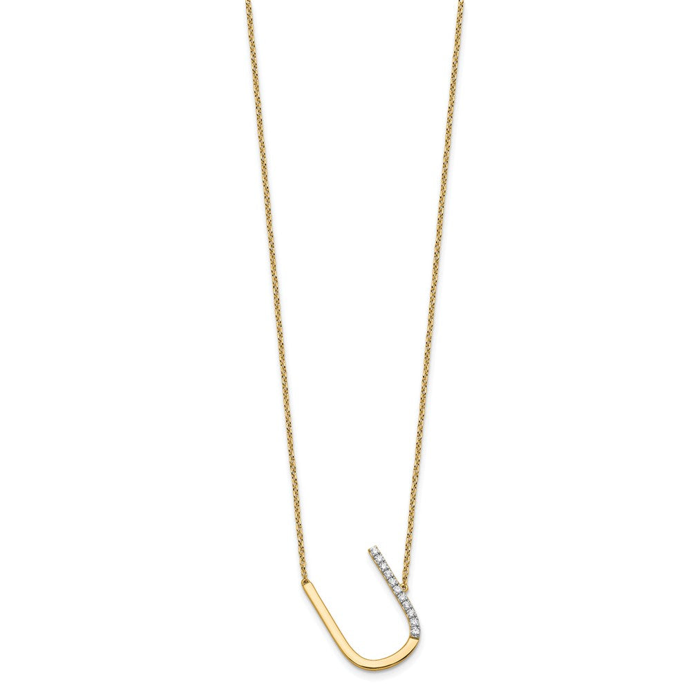 14K Sideways Diamond Initial U 18 inch Necklace