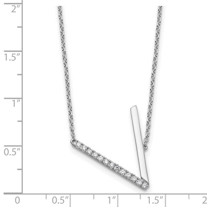 14K White Gold Sideways Diamond Initial V 18 inch Necklace