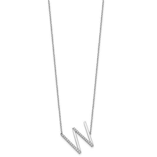 14K White Gold Sideways Diamond Initial W 18 inch Necklace