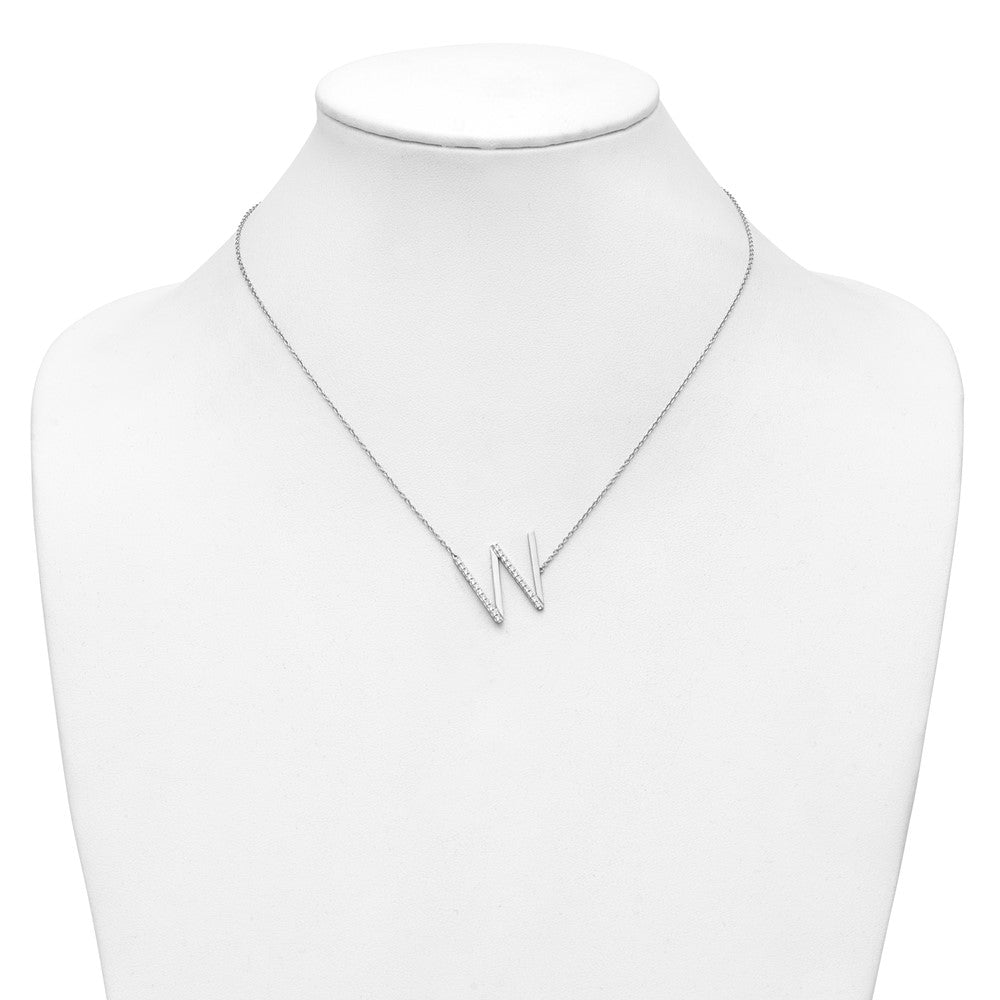 14K White Gold Sideways Diamond Initial W 18 inch Necklace