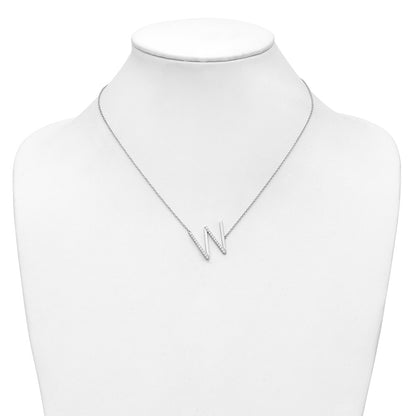 14K White Gold Sideways Diamond Initial W 18 inch Necklace