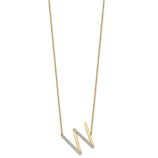 14K Sideways Diamond Initial W 18 inch Necklace